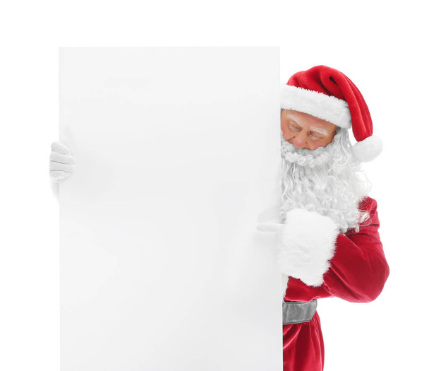 Authentic Santa Claus with poster on white background - Photo, Image