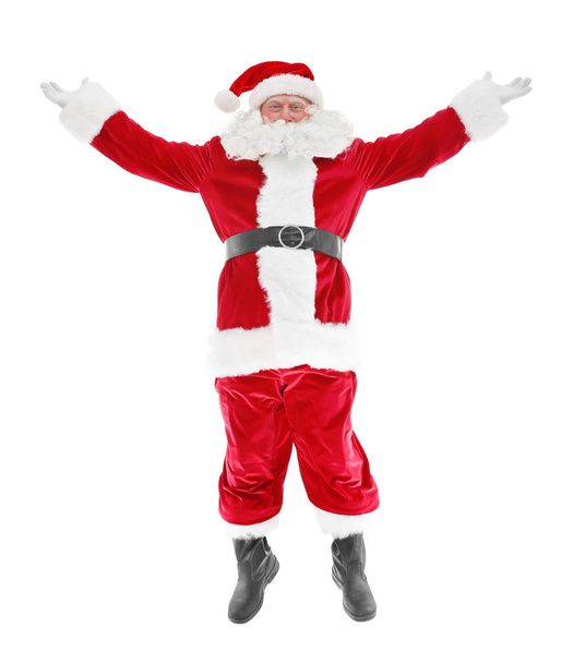 Happy authentic Santa Claus on white background - Фото, изображение