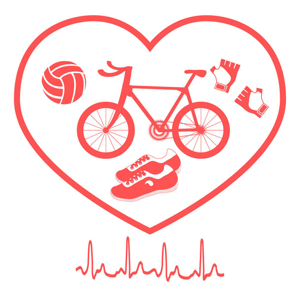Ícone estilizado simbolizando o amor pelo esporte: dentro do coração do
 - Vetor, Imagem