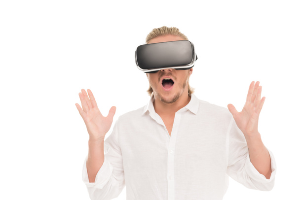 Człowiek w wirtualnej rzeczywistości słuchawki - Zdjęcie, obraz