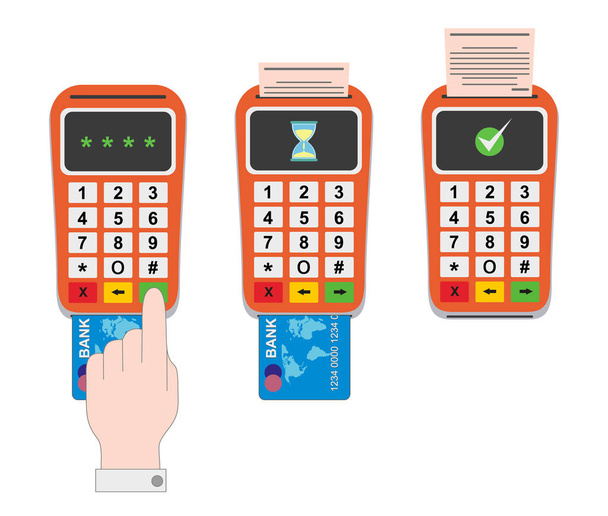 Terminal. Cashless settlement. Payment by credit card. - Vector, Image
