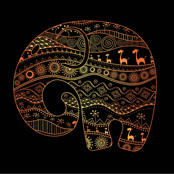 Silhouette d'un éléphant rempli de motifs nationaux africains. Illustration vectorielle
 - Vecteur, image