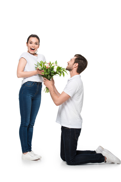 couple with bouquet of flowers - 写真・画像