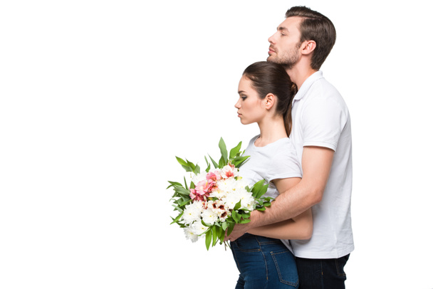 couple with bouquet of flowers - Fotoğraf, Görsel