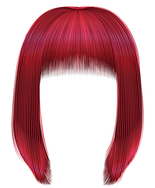 modne włosy czerwone kolory. kare fringe. moda uroda - Wektor, obraz