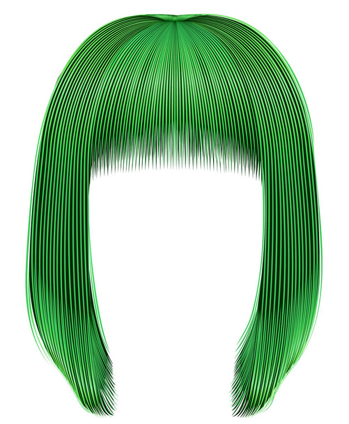 トレンディな毛はグリーン色です。カレのフリンジ。美容ファッション スタイル - ベクター画像
