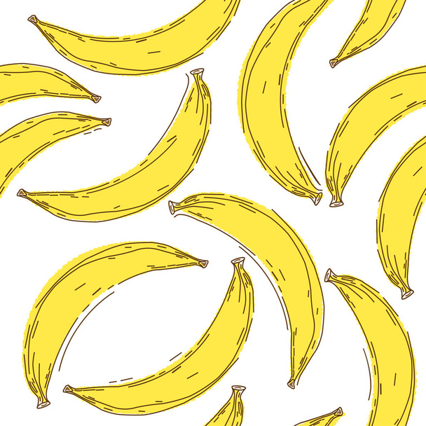 バナナのシームレスなパターン。白い背中に無限の黄色いバナナ - ベクター画像
