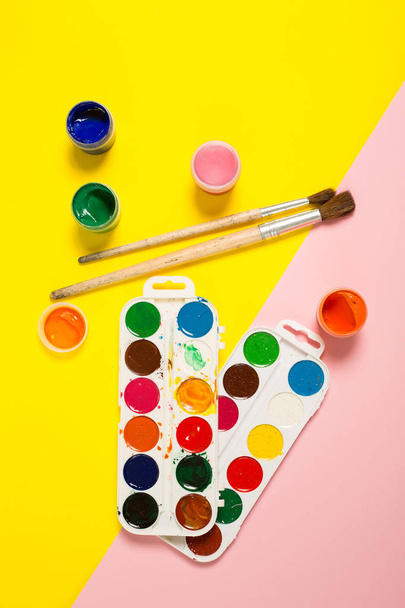 Paints brushes pencils - 写真・画像