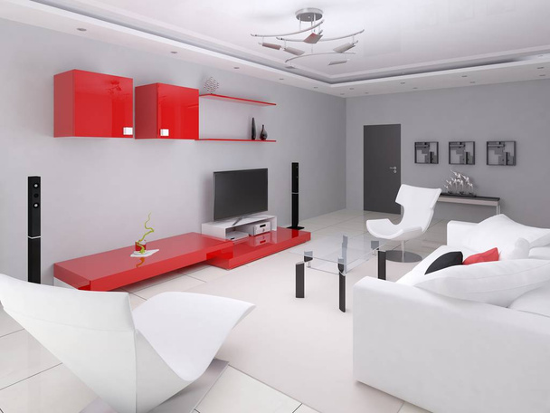 Moderne lichte woonkamer in hi-tech stijl. - Foto, afbeelding