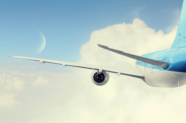 Airliner in sky. Mixed media - Foto, afbeelding