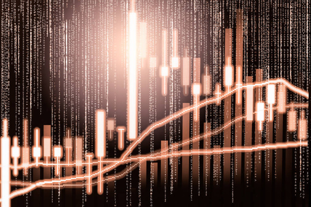 Index graph of stock market financial indicator analysis on LED. - Photo, Image
