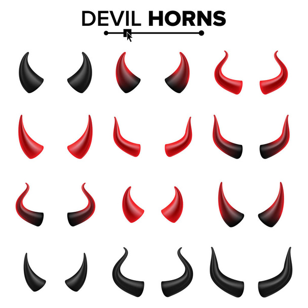 "Devil Horns Set Vector". Хорошо для Хэллоуинской вечеринки. Символ Сатанинских Рогов Изолированная иллюстрация
. - Вектор,изображение
