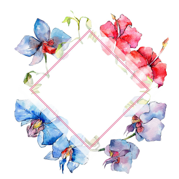 Wildflower orchid flower frame in a watercolor style. - Zdjęcie, obraz