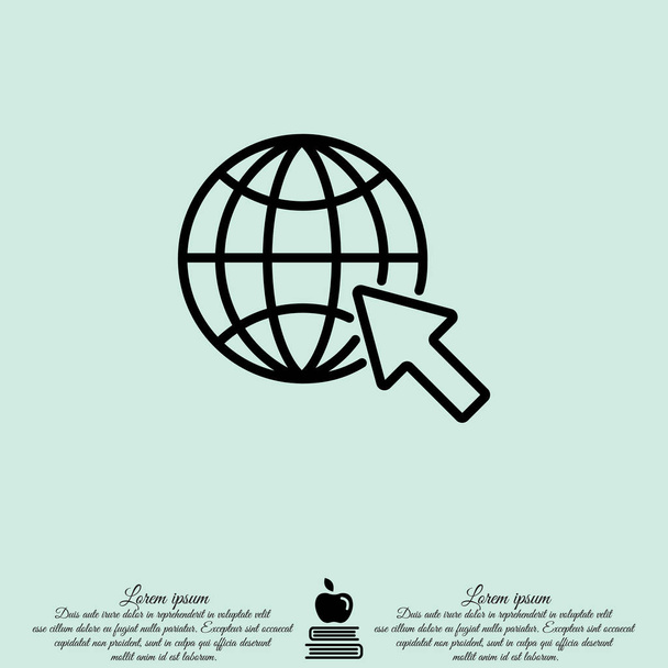 Földgömb és lapos nyíl ikonra - Vektor, kép