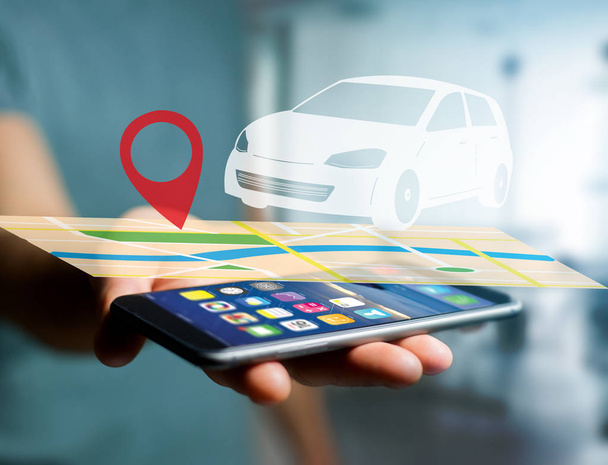 Car on map with pin holder - 写真・画像