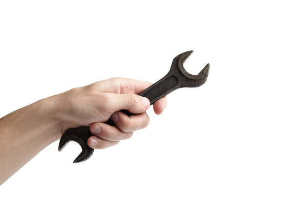 hand hold spanner tool in hand - Photo, Image