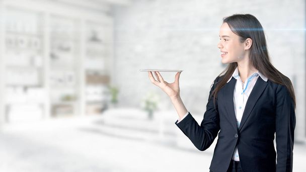 Young Business woman over interior background - Photo, Image