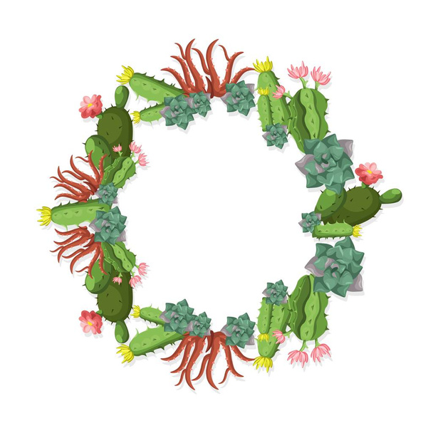 Tropical leaves round wreath card Vector Summer exotic invitation - Vettoriali, immagini