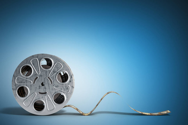 film reel with a film strip 3d render on blue - Photo, image