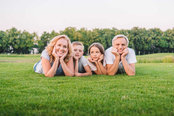 family lying on meadow - Photo, Image