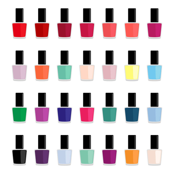 Set of colored nail polishes, vector illustration - Vector, Imagen