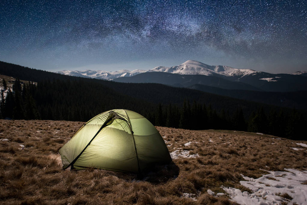 tourist tent under beautiful night sky - Фото, изображение