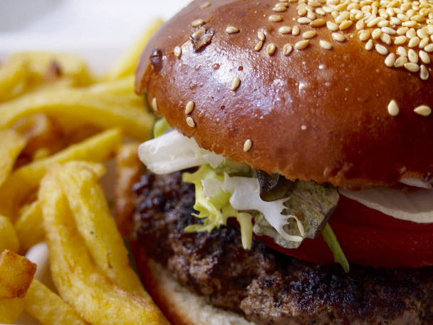 Hamburger with fries - Фото, изображение