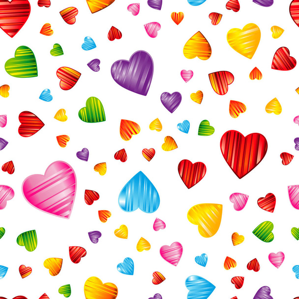 Colorful striped hearts pattern. Valentine's day, wedding, romantic seamless background, design illustration. - Vektor, obrázek