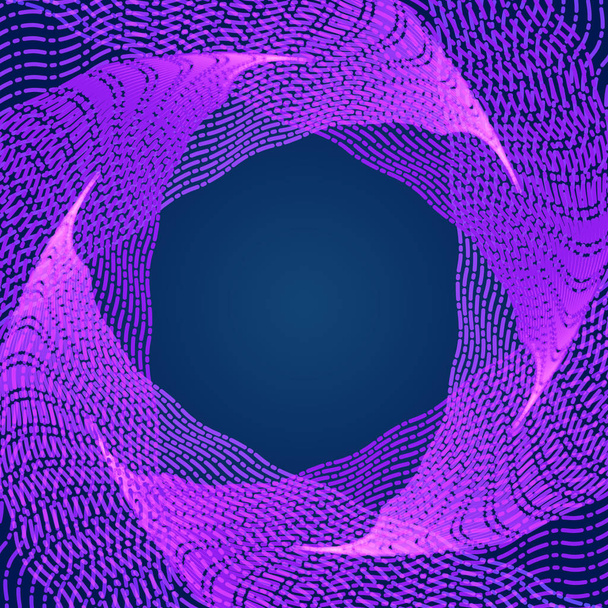 Abstract neon striped dotted line pattern on a dark blue background.  - Vektör, Görsel