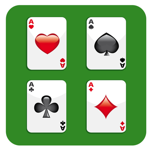 Four aces on green background - Vector, Image