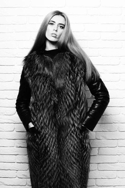 fashionable sexy woman in fur - Photo, image