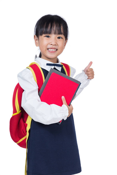 Asian Little Chinese girl in school uniform with school bag - Foto, Imagen