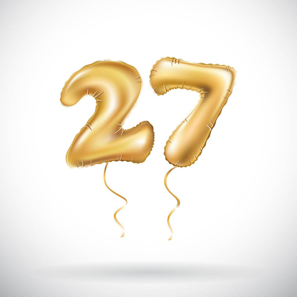 vector Golden number 27 twenty seven metallic balloon. Party decoration golden balloons. Anniversary sign for happy holiday, celebration, birthday, carnival, new year. - Vektor, obrázek