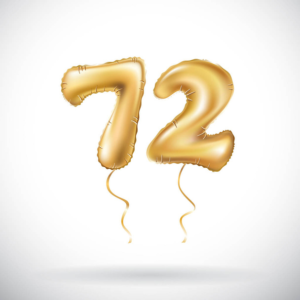 vector Golden number 72 seventy two metallic balloon. Party decoration golden balloons. Anniversary sign for happy holiday, celebration, birthday, carnival, new year. - Vector, Image
