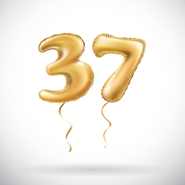 vector Golden number 37 thirty seven metallic balloon. Party decoration golden balloons. Anniversary sign for happy holiday, celebration, birthday, carnival, new year. - Wektor, obraz
