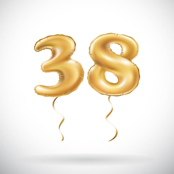 vector Golden number 38 thirty eight metallic balloon. Party decoration golden balloons. Anniversary sign for happy holiday, celebration, birthday, carnival, new year. - Вектор,изображение