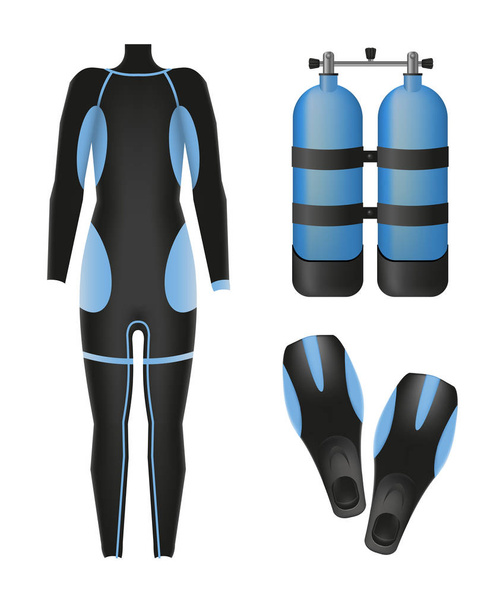 Оборудование для ныряния. Аксессуары и снаряжение для подводного плавания. 01
 - Вектор,изображение