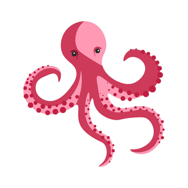 Pink octopus with long tentacles  - Vector, Imagen