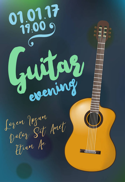 Acoustic guitar event design template for flyer, poster, invitation. - Vector, Image