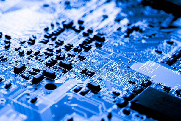 抽象化、電子回路のメインボード技術コンピューターの背景にクローズ アップ。(ロジック ボード、cpu マザーボード、メインボード、システム ボード、マザー) - 写真・画像