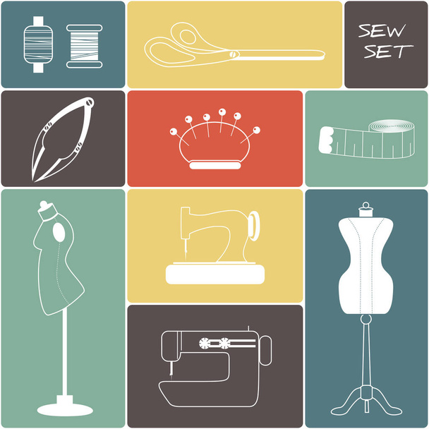 Sewing tool and needlework icons set. - Vector, Image