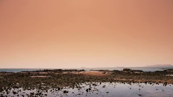 Panoramic z plaży & Rafa Ebb, zachód słońca, Zmierzch. - Materiał filmowy, wideo