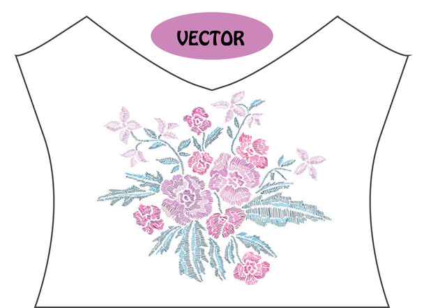 embroidery floral bouquet - Vector, Imagen
