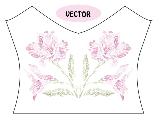 embroidery floral bouquet - Vecteur, image