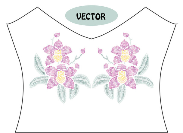 embroidery floral bouquet - Vector, afbeelding