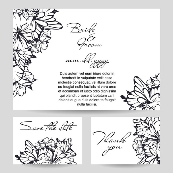 Vintage floral invitation cards - Vector, Imagen