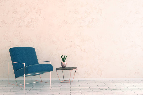 Minimalistischer Raum mit Möbeln und leerer Wand  - Foto, Bild