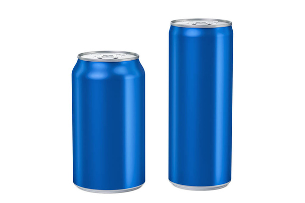 Two blue metallic cans, 3D rendering  - Foto, Imagem