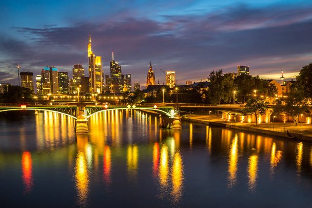 Illuminated Frankfurt skyline - Photo, Image