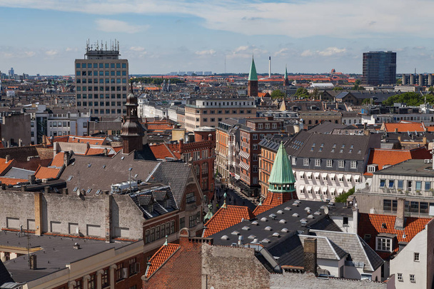 Cityscape of Copenhagen from the Round Tower. City center streets. - Fotó, kép
